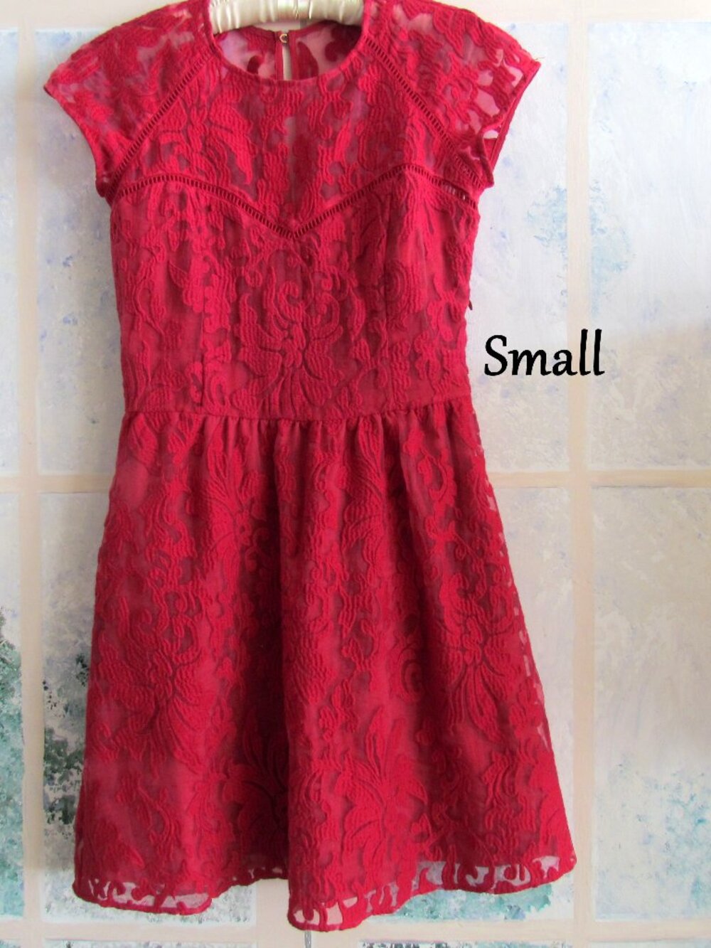 RED LACE DRESS, S, DOLCE VITA FORMAL CHERRY RED DRESS, WEDDING, CHURCH, PARTY